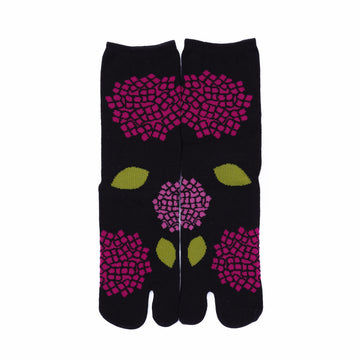 Front view of long black Tabi Socks " Ajisai "