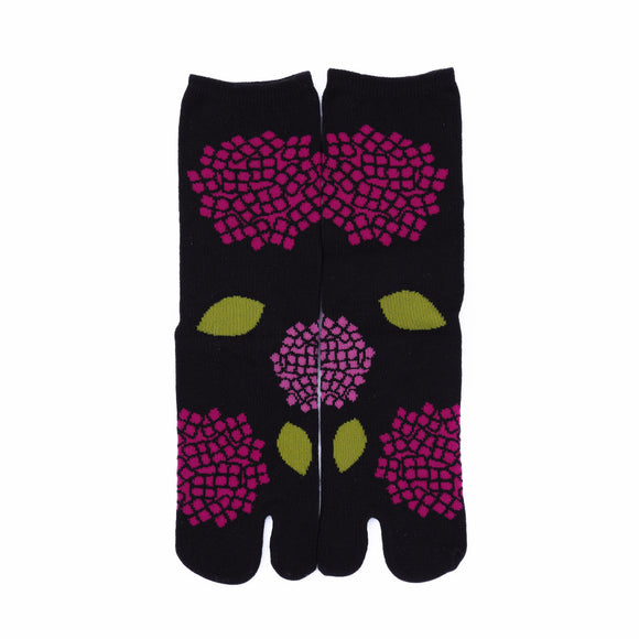 Front view of long black Tabi Socks " Ajisai "
