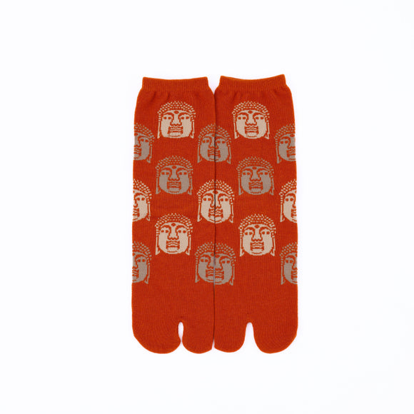 Front view of long orange Tabi Socks " Nara Daibutsu "– children's size