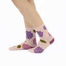 Person wearing long pink Tabi Socks " Ajisai ", right side view