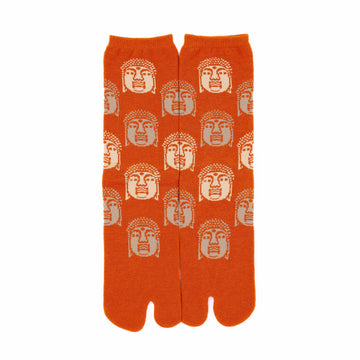 Front view of long orange Tabi Socks " Nara Daibutsu "