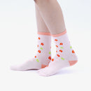 Person wearing long pink Tabi Socks " Shika-no Ashiato ", right side view