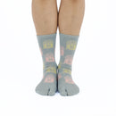 Person wearing long dull blue Tabi Socks " Nara Daibutsu ", front view