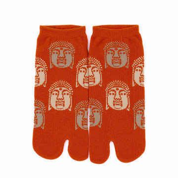 Front view of short orange Tabi Socks " Nara Daibutsu "