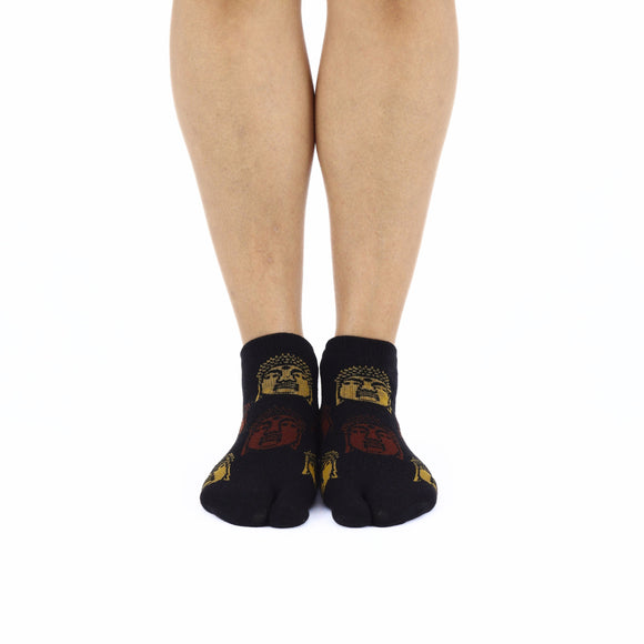 Person wearing short black Tabi Socks " Nara Daibutsu ", front view