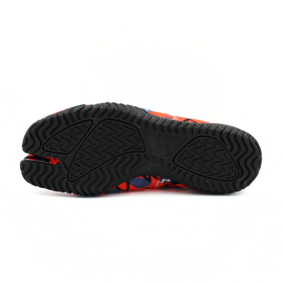Outsole view of red Tabi Shoes " DISCO "
