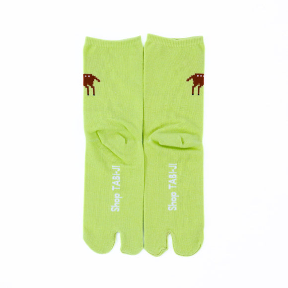 Back view of long green Tabi Socks " Pixel Shika "