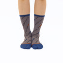 Person wearing long gray Tabi Socks " Shirasu2", front view
