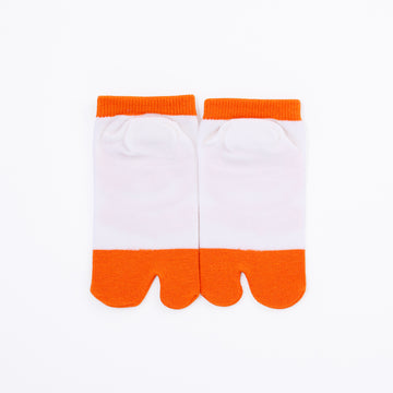 Back view of short orange Tabi Socks " Daibutsu Sensei "– children's size