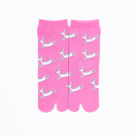 Front view of long pink Tabi Socks " Shika Origami "– children's size