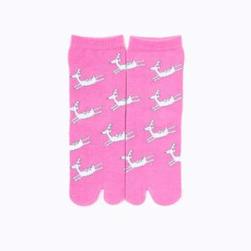 Front view of long pink Tabi Socks " Shika Origami "– children's size