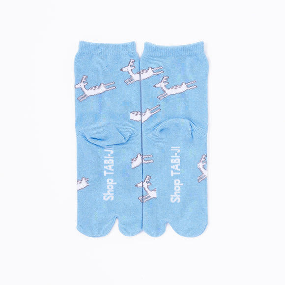 Back view of long blue Tabi Socks " Shika Origami "– children's size