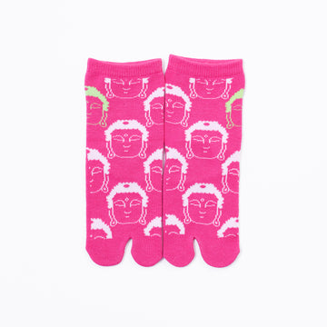 Front view of long pink Tabi Socks " Kamakura Daibutsu "– children's size