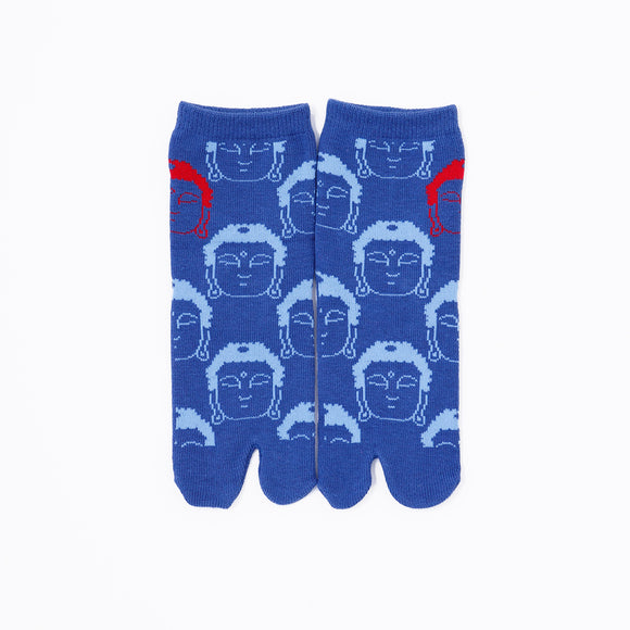 Front view of long blue Tabi Socks " Kamakura Daibutsu "– children's size