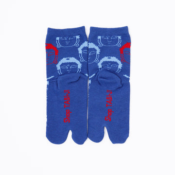 Back view of long blue Tabi Socks " Kamakura Daibutsu "– children's size