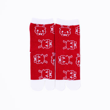 Front view of long red Tabi Socks " Roku1 "– children's size
