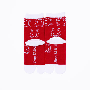 Back view of long red Tabi Socks " Roku1"– children's size