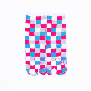 Front view of long pink Tabi Socks " Chigiri-e "– children's size