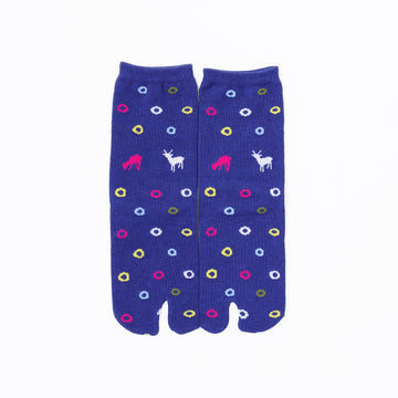 Front view of long blue Tabi Socks " Shika & Wa "– children's size