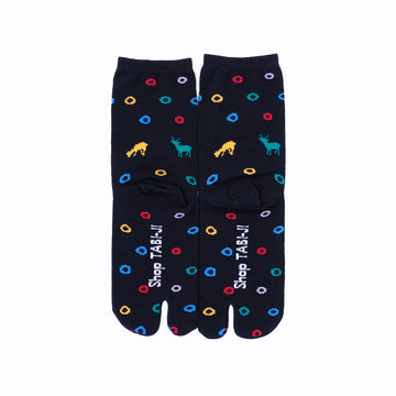 Back view of long black Tabi Socks " Shika & Wa "– children's size