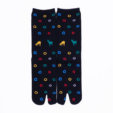 Front view of long black Tabi Socks " Shika & Wa "