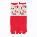 Front view of long red Tabi Socks " Nara-e "