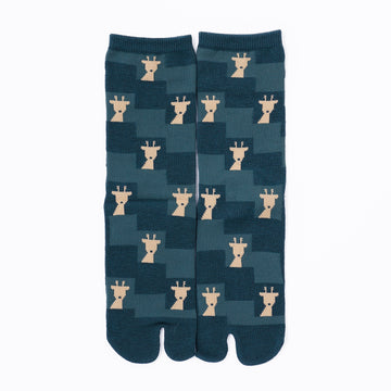 Front view of long green Tabi Socks " Shika Nozoku "
