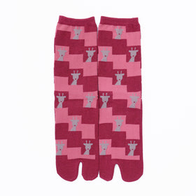 Front view of long dark red Tabi Socks " Shika Nozoku "