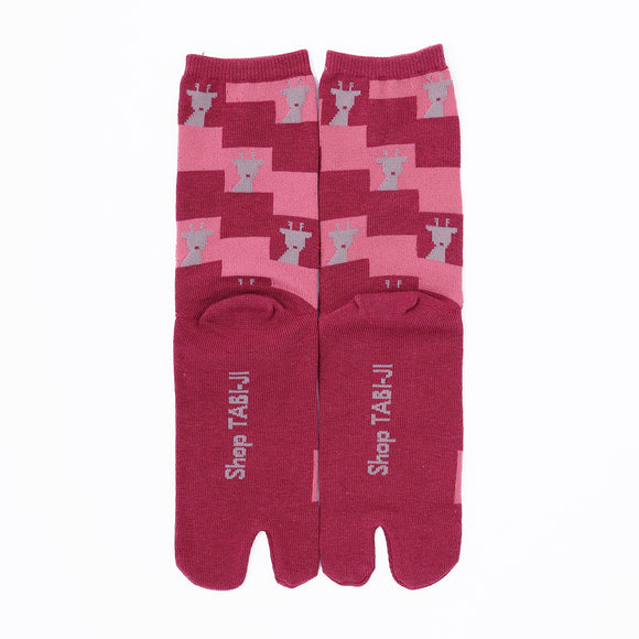 Back view of long dark red Tabi Socks " Shika Nozoku "