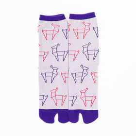 Front view of long beige Tabi Socks " Shika Origami "