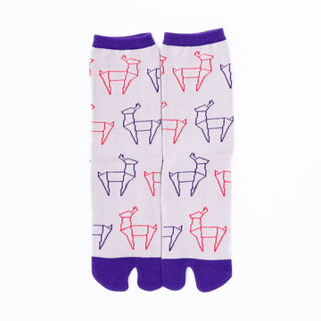 Front view of long beige Tabi Socks " Shika Origami "