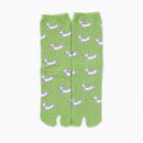 Front view of long green Tabi Socks " Shika Hashiru "