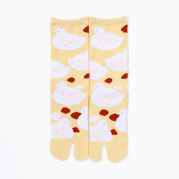 Front view of long yellow Tabi Socks " Hato "