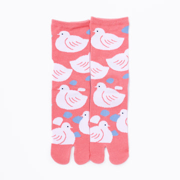 Front view of long orange Tabi Socks " Hato "