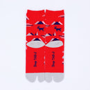 Back view of long red Tabi Socks " Mikasayama "