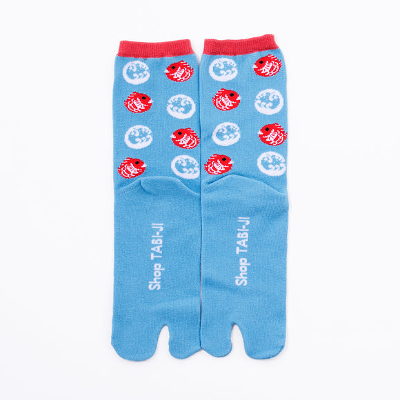 Back view of long light blue Tabi Socks " Tai "