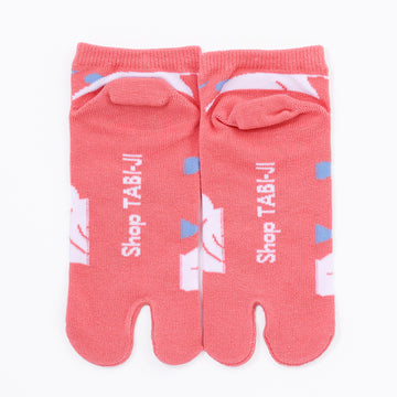 Back view of short orange Tabi Socks " Hato "
