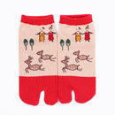 Front view of short red Tabi Socks " Nara-e "