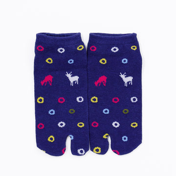 Front view of short blue Tabi Socks " Shika & Wa "