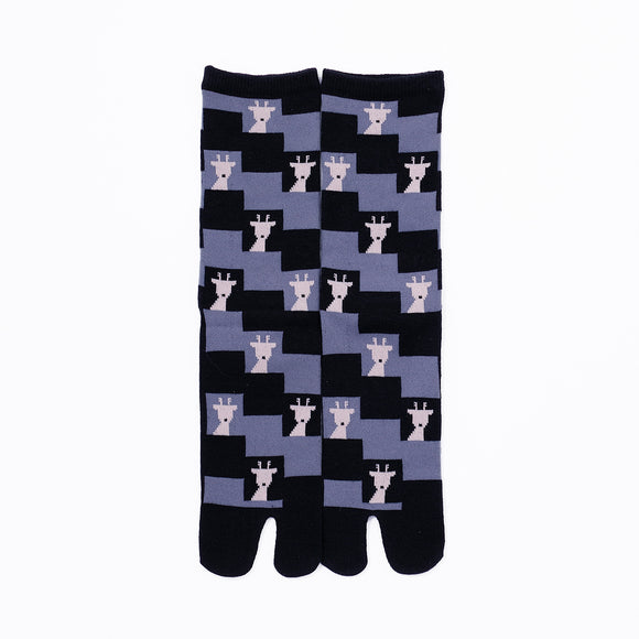 Front view of long black Tabi Socks " Shika Nozoku "