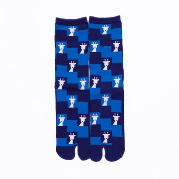 Front view of long blue Tabi Socks " Shika Nozoku "