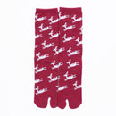 Front view of long red Tabi Socks " Shika Hashiru "