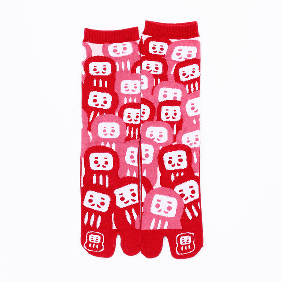Front view of long red Tabi Socks " Daruma "