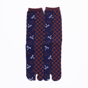 Front view of long navy Tabi Socks " Tonbo & Ichimatsu "
