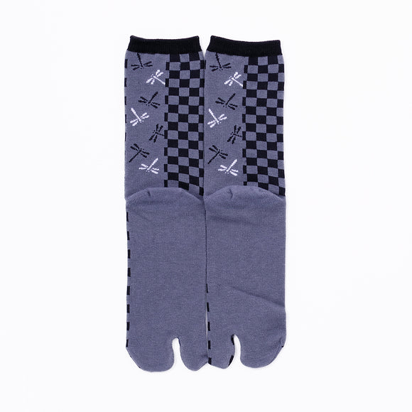 Back view of long gray Tabi Socks " Tonbo & Ichimatsu "