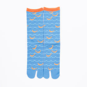Front view of long light blue Tabi Socks " Shirasu "