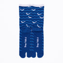 Back view of long blue Tabi Socks " Shirasu "