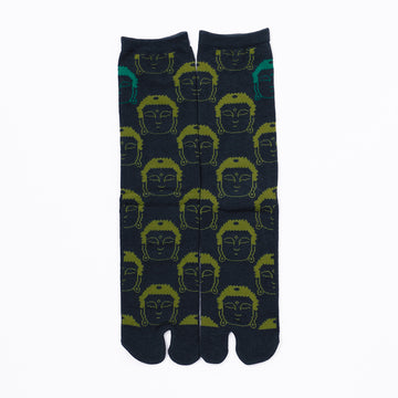 Front view of long green Tabi Socks " Kamakura Daibutsu "