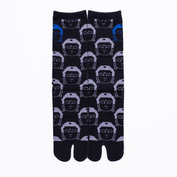 Front view of long black Tabi Socks " Kamakura Daibutsu "