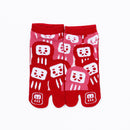 Front view of short red Tabi Socks "Daruma"
